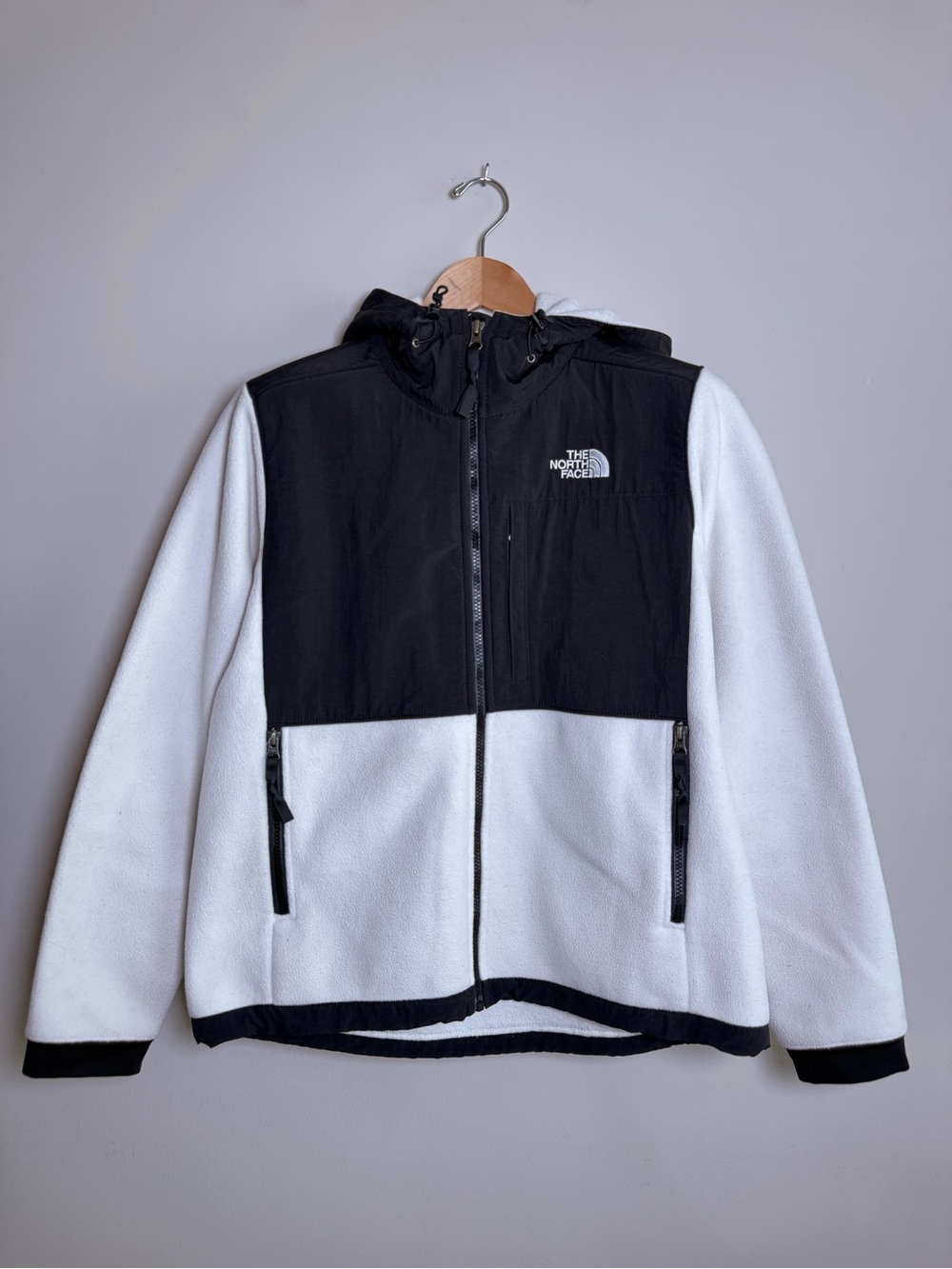 The North Face Women’s Fleece Full Zip Hooded Jacket White Black Size Large